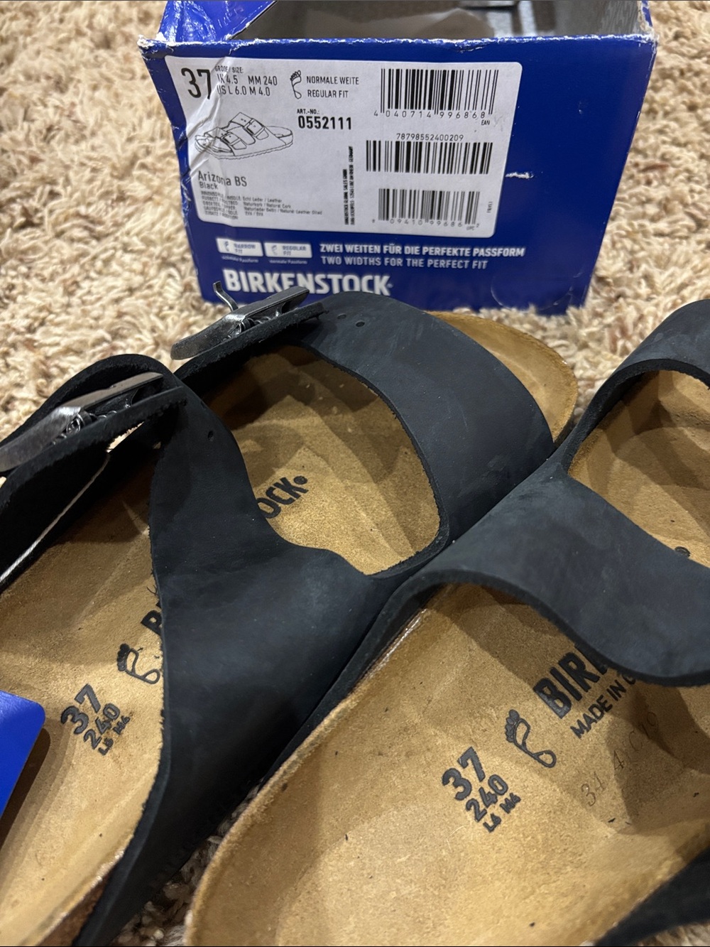 Birkenstock Arizona BS Black Leather Two-Strap Sandals Size 40 EU - Picture 8 of 8